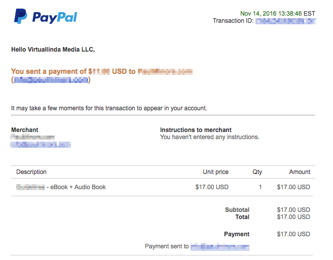 PayPal Payment reciept