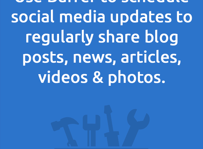 Use Buffer to schedule social media updates to regularly share blog posts, news, articles, videos & photos.
